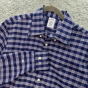 Brooks Brother's Regular Men's Large Blue Plaid Long Sleeve Button Up Shirt EUC